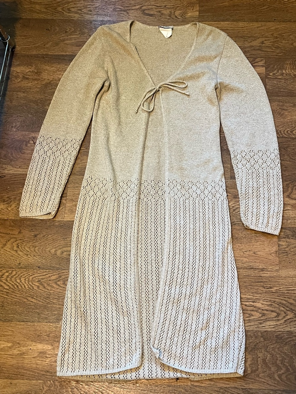 Vintage Knit Tie-Front Long Cardigan